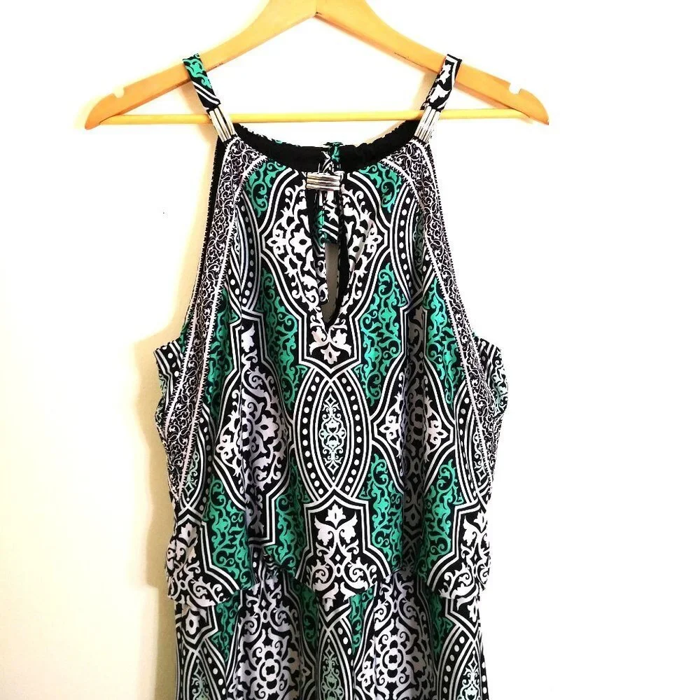 White House Black Market Sleeveless Blouson Geo Print Maxi Dress Medium M - Picture 3 of 9